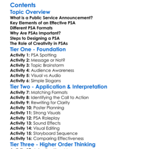 Public Service Announcement Design Worksheet Activity Booklet
