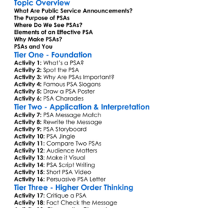 Public Service Announcements Worksheet Activity Booklet