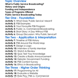 Public Service Broadcasting Worksheet Activity Booklet