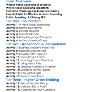 Public Speaking For Business Worksheet Activity Booklet