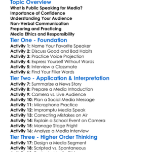 Public Speaking For Media Worksheet Activity Booklet