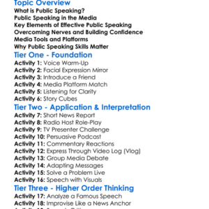Public Speaking In Media Worksheet Activity Booklet