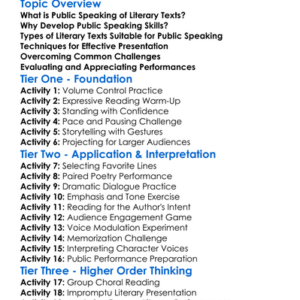 Public Speaking Of Literary Texts Worksheet Activity Booklet