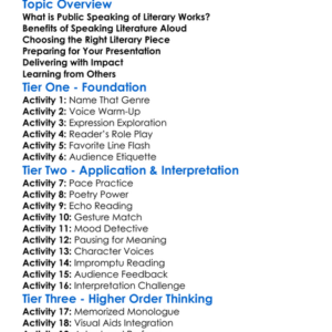 Public Speaking Of Literary Works Worksheet Activity Booklet