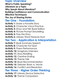 Public Speaking On Literature Worksheet Activity Booklet