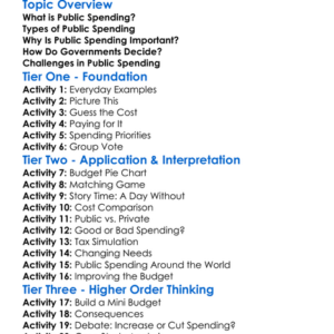 Public Spending Worksheet Activity Booklet
