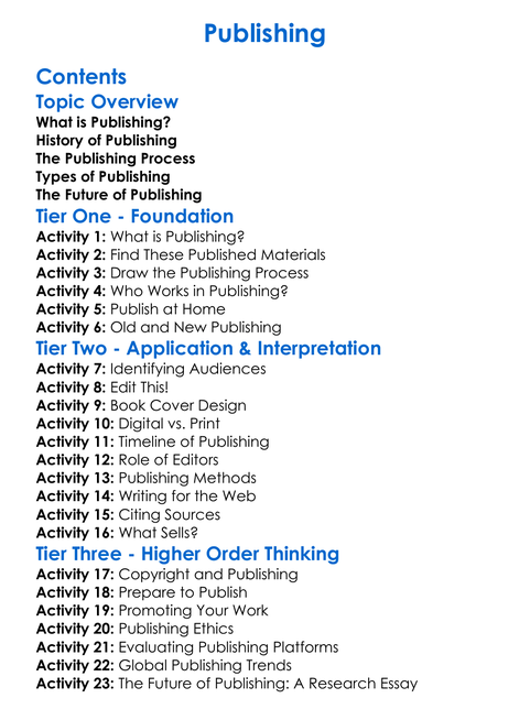 Publishing Worksheet Activity Booklet