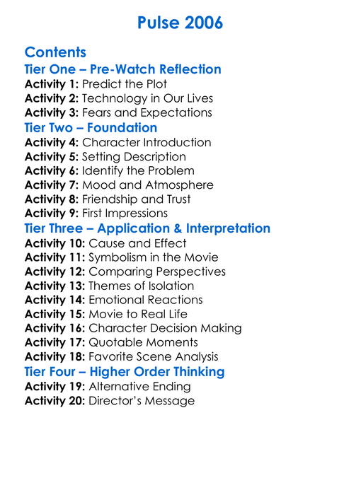 Pulse 2006 Worksheet Activity Booklet
