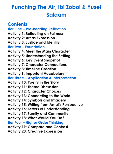 Punching The Air Ibi Zoboi Yusef Salaam Worksheet Activity Booklet