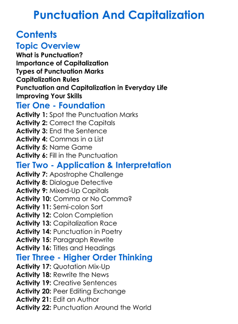 Punctuation And Capitalization Worksheet Activity Booklet