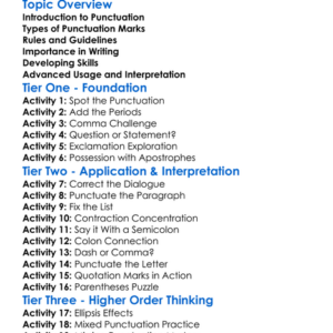 Punctuation Usage Worksheet Activity Booklet