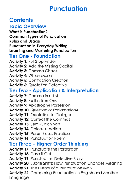 Punctuation Worksheet Activity Booklet