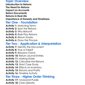 Purchase And Sales Returns Worksheet Activity Booklet