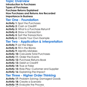Purchases And Purchase Returns Worksheet Activity Booklet