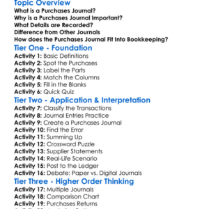 Purchases Journal Worksheet Activity Booklet