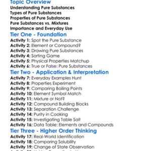 Pure Substances Worksheet Activity Booklet