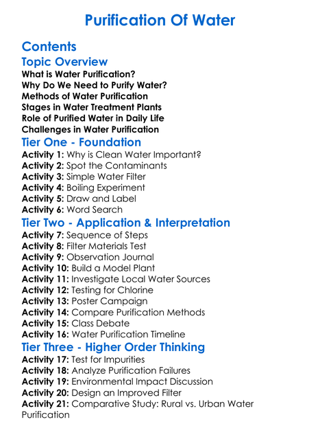 Purification Of Water Worksheet Activity Booklet