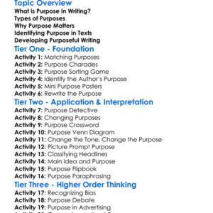 Purpose In Writing Worksheet Activity Booklet