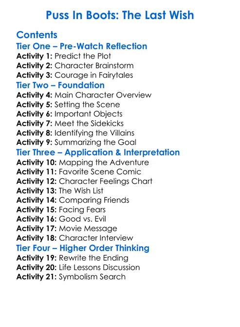 Puss In Boots The Last Wish Worksheet Activity Booklet