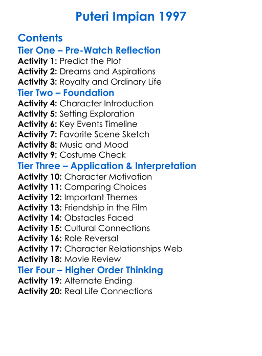 Puteri Impian 1997 Worksheet Activity Booklet