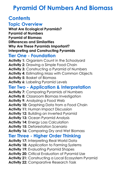 Pyramid Of Numbers And Biomass Worksheet Activity Booklet