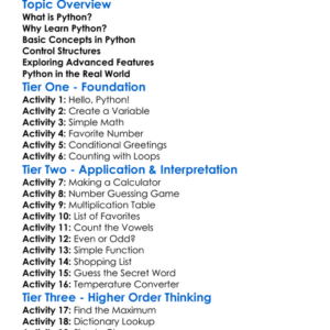 Python Programming Worksheet Activity Booklet