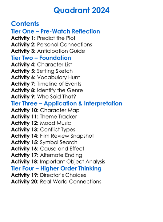 Quadrant 2024 Worksheet Activity Booklet
