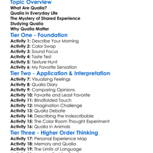 Qualia And Subjective Experience Worksheet Activity Booklet