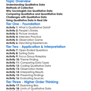 Qualitative Data In Sociology Worksheet Activity Booklet