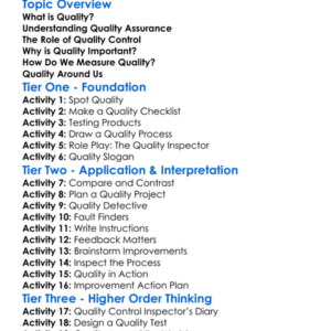 Quality Assurance And Control Worksheet Activity Booklet