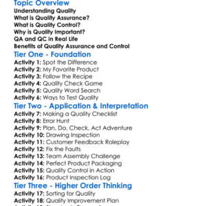 Quality Assurance And Control Worksheet Activity Booklet