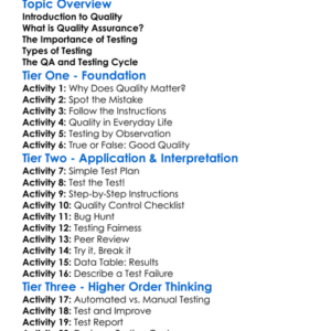 Quality Assurance And Testing Worksheet Activity Booklet