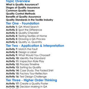 Quality Assurance In Textile Products Worksheet Activity Booklet