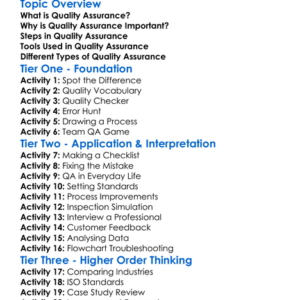 Quality Assurance Worksheet Activity Booklet