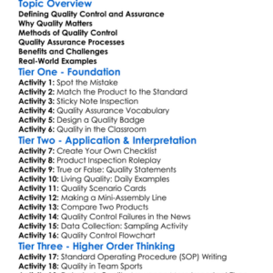 Quality Control And Assurance Worksheet Activity Booklet