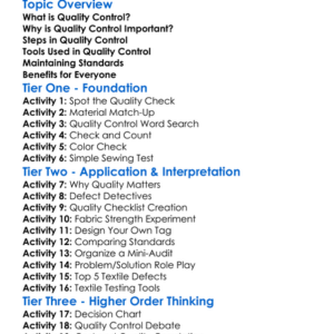 Quality Control In Textile Products Worksheet Activity Booklet