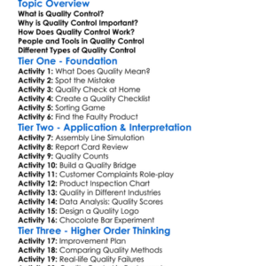 Quality Control Worksheet Activity Booklet