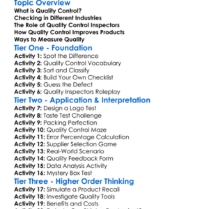 Quality Control Worksheet Activity Booklet