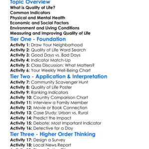 Quality Of Life Indicators Worksheet Activity Booklet