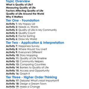 Quality Of Life Worksheet Activity Booklet
