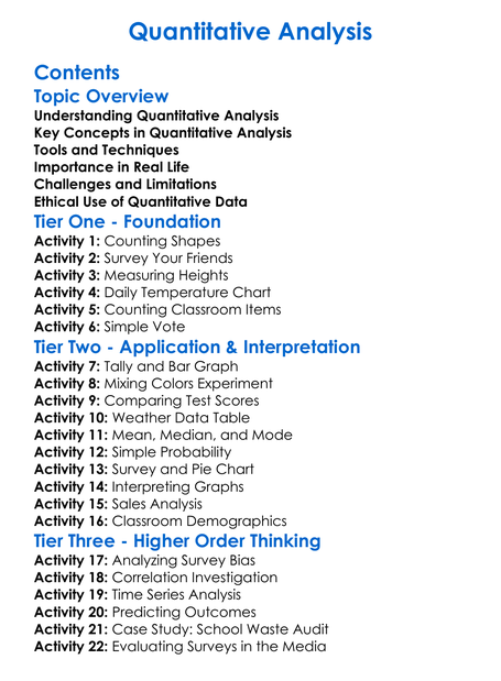 Quantitative Analysis Worksheet Activity Booklet
