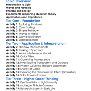 Quantum Nature Of Light Worksheet Activity Booklet