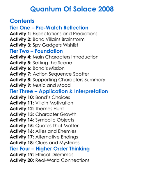 Quantum Of Solace 2008 Worksheet Activity Booklet
