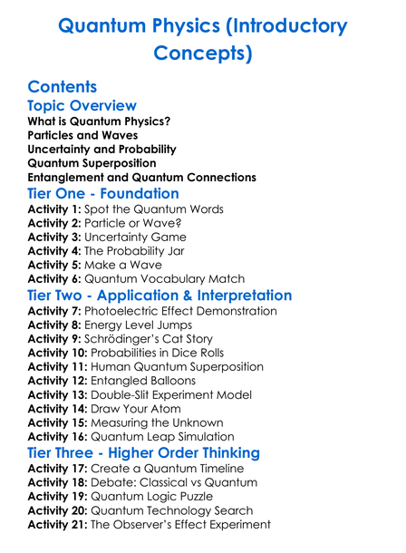 Quantum Physics Introductory Concepts Worksheet Activity Booklet