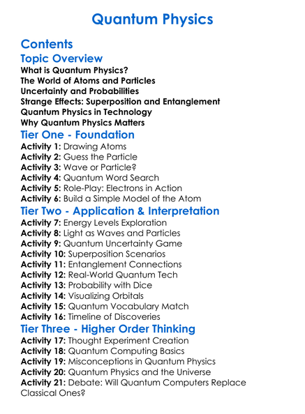Quantum Physics Worksheet Activity Booklet