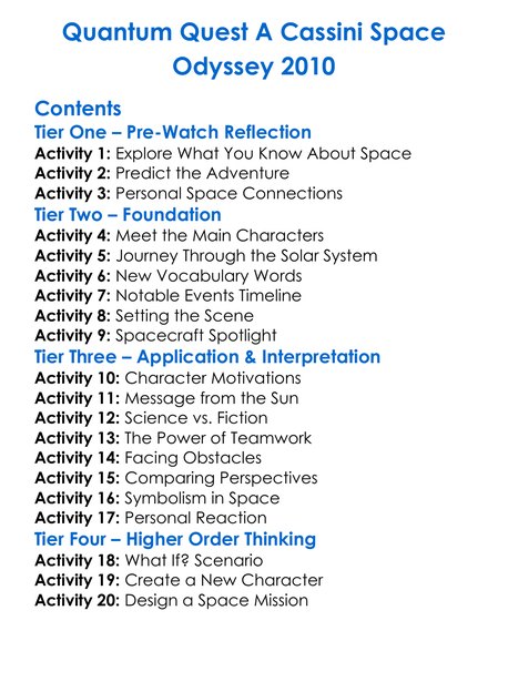 Quantum Quest A Cassini Space Odyssey 2010 Worksheet Activity Booklet