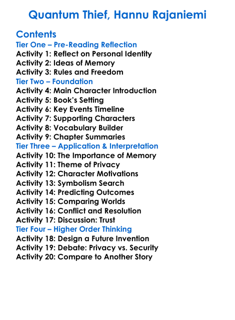 Quantum Thief Hannu Rajaniemi Worksheet Activity Booklet