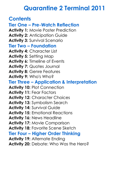 Quarantine 2 Terminal 2011 Worksheet Activity Booklet