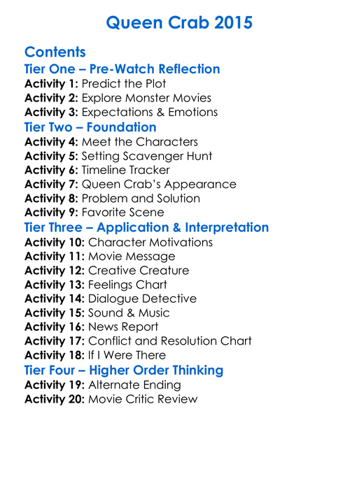 Queen Crab 2015 Worksheet Activity Booklet