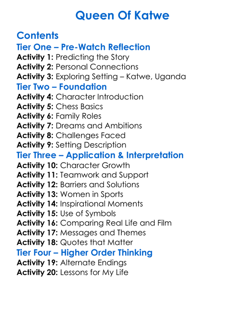 Queen Of Katwe Worksheet Activity Booklet